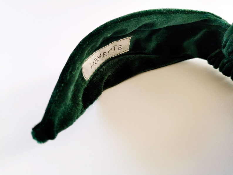 Forest Green Flat Knot Headband, Wide Velvet Headband for Women, Adult Size image 4