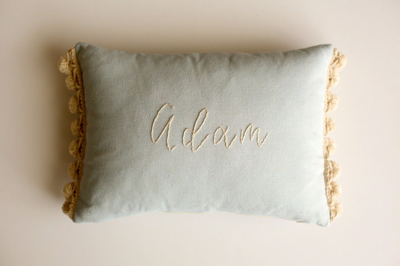 Baby Blue Pillow Customized, Name Pillow For Boys, Hand Embroidered, 14 X 10 Inches image 3