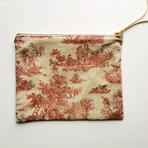 Toile De Jouy Pouch, Cotton Zipper Bag, available in three colors and two sizes image 8