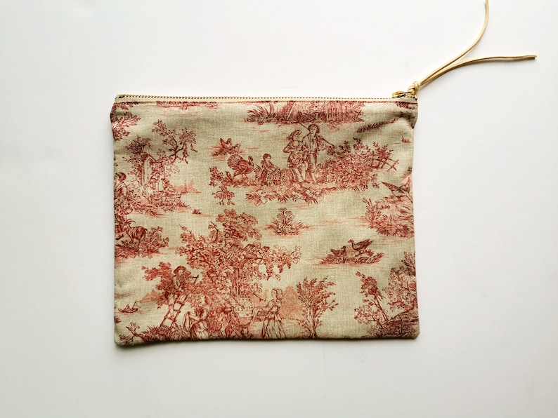 Toile De Jouy Pouch, Cotton Zipper Bag, available in three colors and two sizes image 8