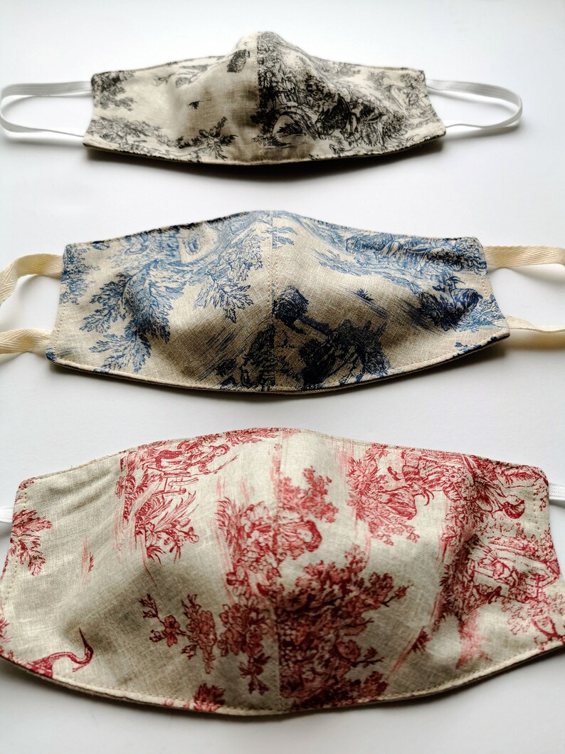 Toile Face Mask Set Of 3 Washable Fabric Face Mask Etsy