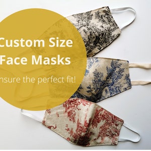 Custom Size Face Mask, Set Of 3, Choose Your Design And Your Custom Measurements, Comes with a Drawstring Bag image 1