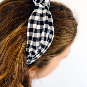 Black and White Check Headband, Gingham Checkered Cotton Top Knot Headband for Women, Matching Facemask and Scrunchie image 4