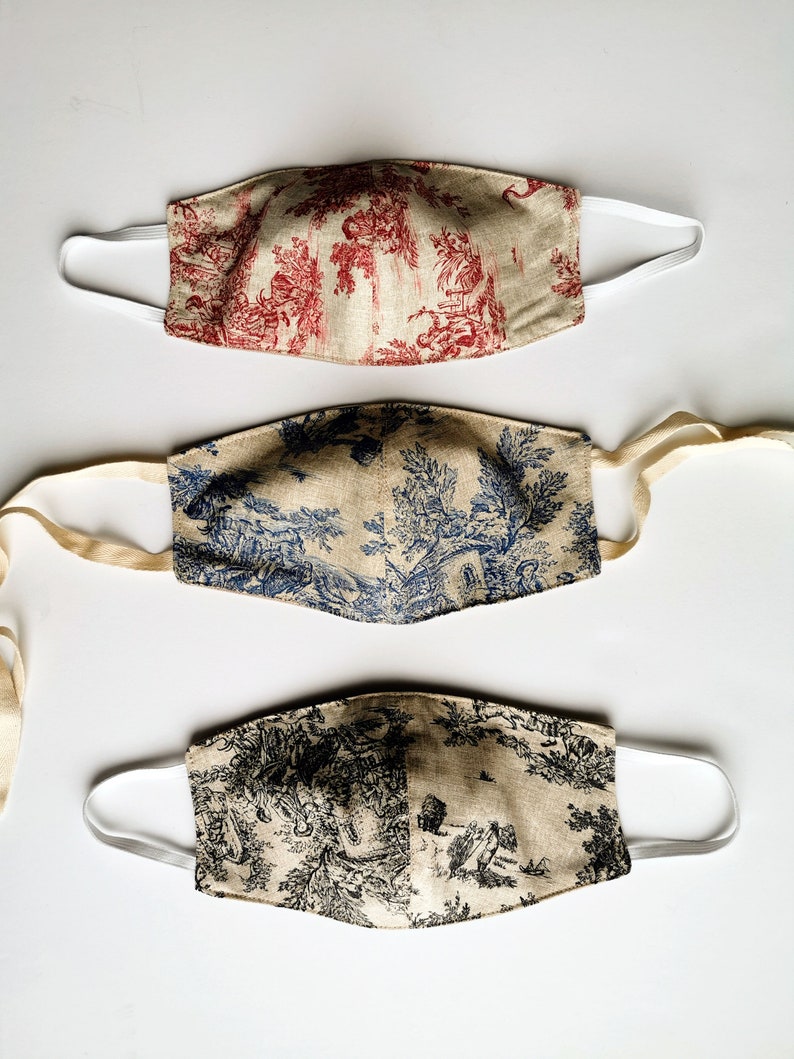 Toile Face Mask Set Of 3 Washable Fabric Face Mask Etsy