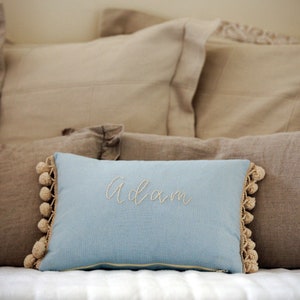 Baby Blue Pillow Customized, Name Pillow For Boys, Hand Embroidered, 14 X 10 Inches image 10