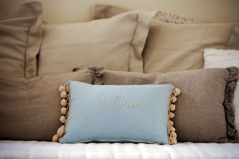 Baby Blue Pillow Customized, Name Pillow For Boys, Hand Embroidered, 14 X 10 Inches image 10