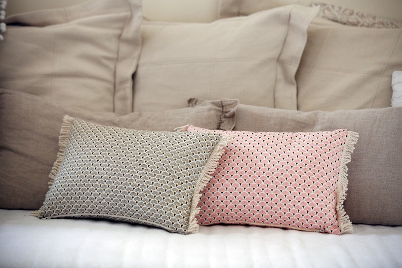 Art Deco Style Pillow Cover, Art Deco Fan Cushion, Beige Lumbar Throw Pillow image 4