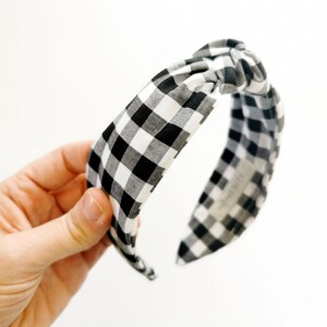 Black and White Check Headband, Gingham Checkered Cotton Top Knot Headband for Women, Matching Facemask and Scrunchie image 2