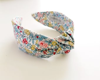 Liberty of London Floral Top Knotted Headband, Light Blue Top Knot Hairband With Mask And Scrunchie Set