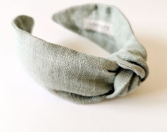 Light Gray Top Knotted Linen Headband, Wide Knotted Headband for Women, Monochrome Hairband with Top Knot, Turban Knot Headband