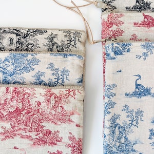 Toile De Jouy Pouch, Cotton Zipper Bag, available in three colors and two sizes image 5