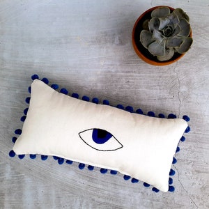 Evil Eye Hand Embroidered Mini Lumbar Pillow, Teen Decor, Housewarming Gifts, 30X15 cm, 12X6 inches image 8