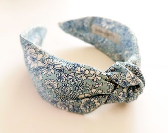 Liberty of London Top Knot Headband, Light Blue Floral Knotted Hairband With Mask And Scrunchie Set