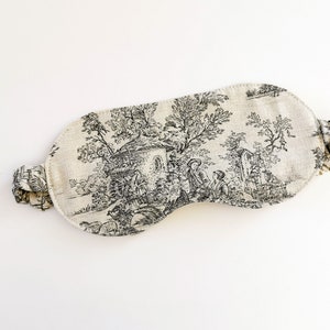 Black Toile De Jouy Sleeping Mask For Women, Sleep Mask, Toile Cotton Fabric, Travel Accessory, Gift For Her, One Size image 5