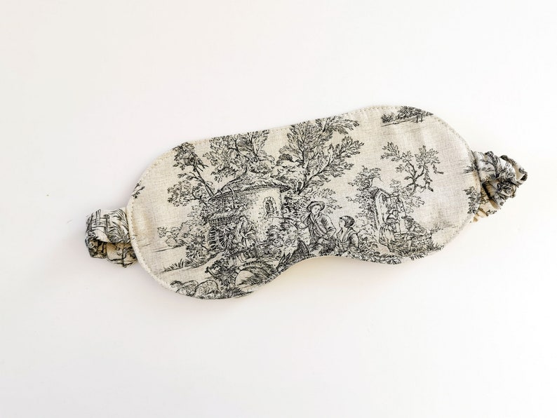 Black Toile De Jouy Sleeping Mask For Women, Sleep Mask, Toile Cotton Fabric, Travel Accessory, Gift For Her, One Size image 5