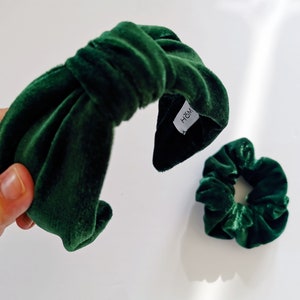 Forest Green Flat Knot Headband, Wide Velvet Headband for Women, Adult Size image 5