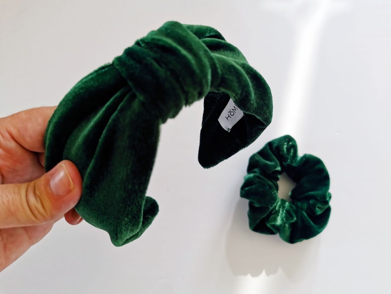 Forest Green Flat Knot Headband, Wide Velvet Headband for Women, Adult Size image 5