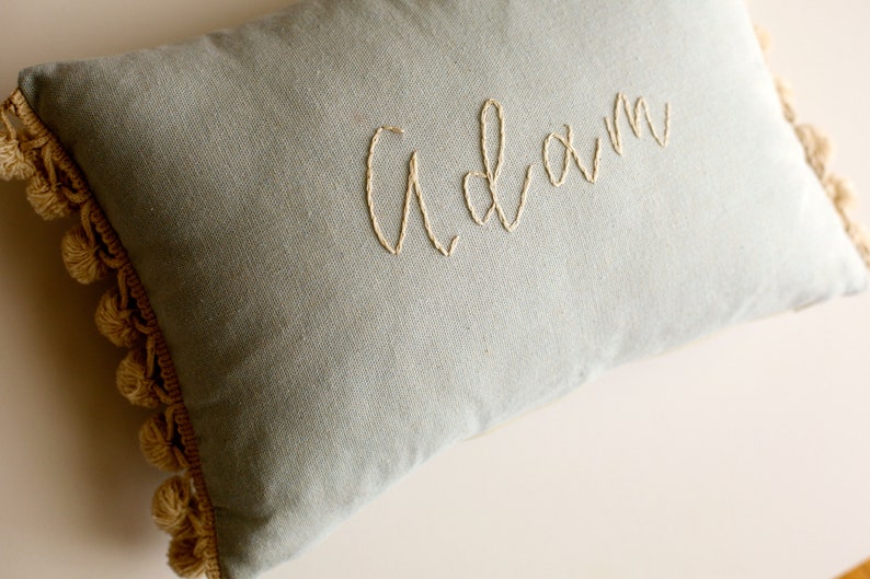 Baby Blue Pillow Customized, Name Pillow For Boys, Hand Embroidered, 14 X 10 Inches image 2