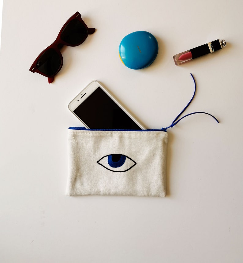 Evil Eye Pouch Zipper Pouch Canvas Makeup Bag Embroidered Etsy