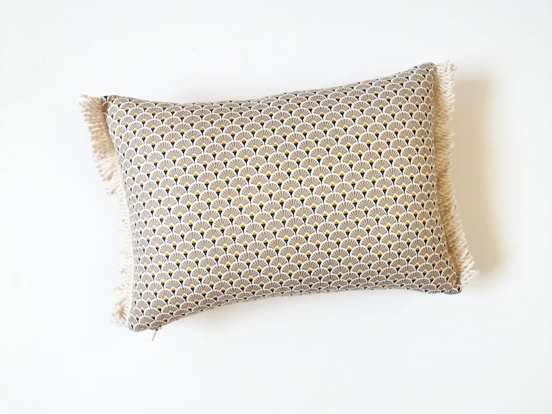 Art Deco Style Pillow Cover, Art Deco Fan Cushion, Beige Lumbar Throw Pillow image 8