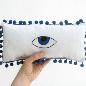 Evil Eye Hand Embroidered Mini Lumbar Pillow, Teen Decor, Housewarming Gifts, 30X15 cm, 12X6 inches image 7