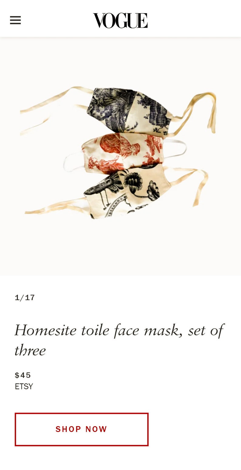 Toile Face Mask, Set Of 3, Washable Fabric Face Mask image 4