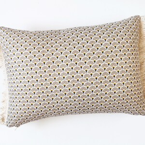 Art Deco Style Pillow Cover, Art Deco Fan Cushion, Beige Lumbar Throw Pillow image 5