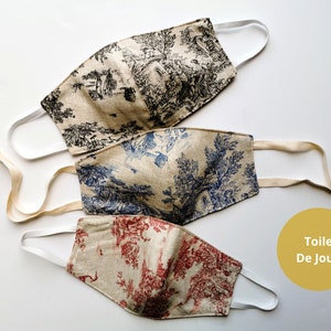 Custom Size Face Mask, Set Of 3, Choose Your Design And Your Custom Measurements, Comes with a Drawstring Bag Toile de Jouy