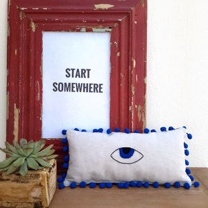 Evil Eye Hand Embroidered Mini Lumbar Pillow, Teen Decor, Housewarming Gifts, 30X15 cm, 12X6 inches image 6