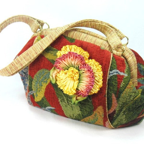 Doctor bag Satchel Purse Tropical Orchid Italian Chenille