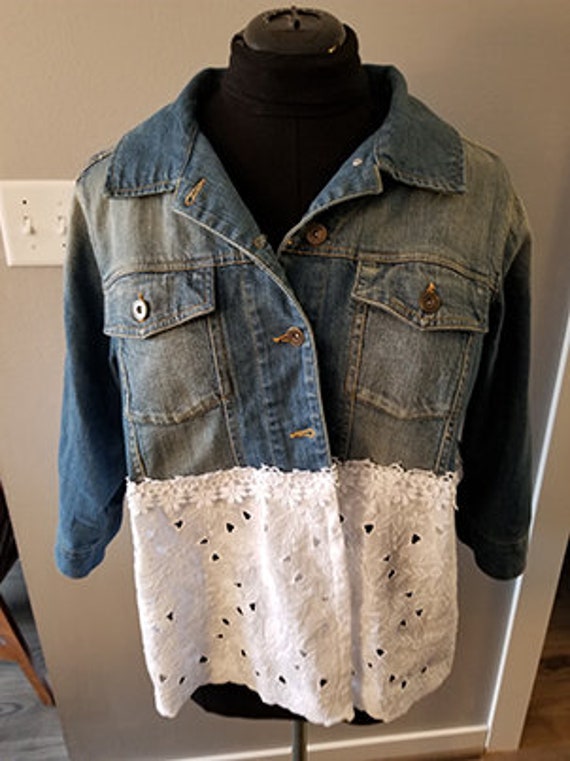 white lace denim jacket
