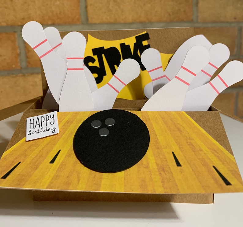 Bowling Pins Birthday Card in a box. A gift greeting and Etsy