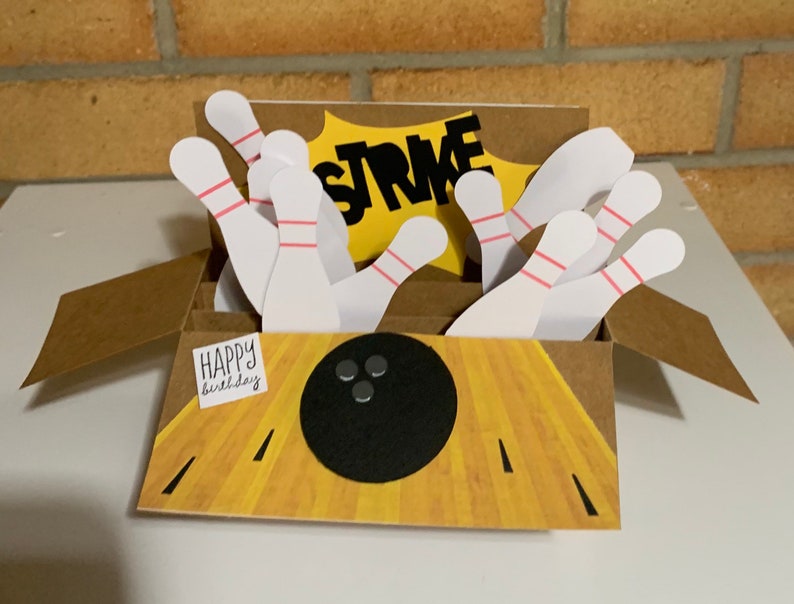 Bowling Pins Birthday Card in a box. A gift greeting and Etsy