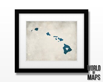 Hawaii State Map Art Print - Home Town Love - Personalized Art Print Available in Different Sizes & Colors