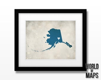 Alaska State Map Art Print - Home Town Love - Personalized Art Print Available in Different Sizes & Colors