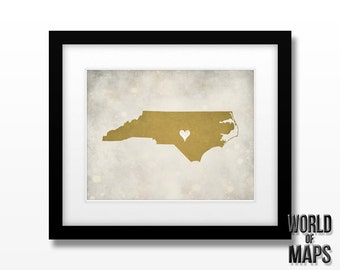 North Carolina State Map Art Print - Home Town Love - Personalized Art Print Available in Different Sizes & Colors
