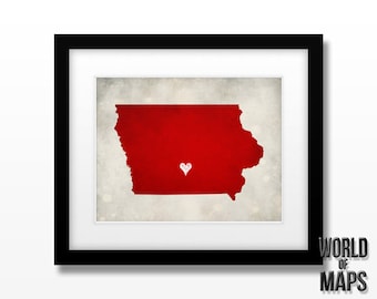 Iowa State Map Art Print - Home Town Love - Personalized Art Print Available in Different Sizes & Colors