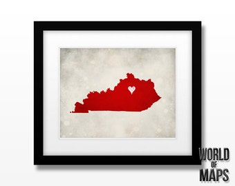 Kentucky State Map Art Print - Home Town Love - Personalized Art Print Available in Different Sizes & Colors