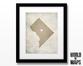 Washington DC State Map Art Print - Home Town Love - Personalized Art Print Available in Different Sizes & Colors