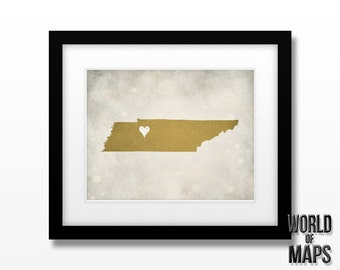Tennessee State Map Print - Home Town Love - Personalized Art Print Available in Different Sizes & Colors