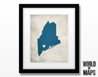 Maine State Map Art Print - Home Town Love - Personalized Art Print Available in Different Sizes & Colors