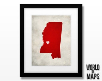 Mississippi State Map Art Print - Home Town Love - Personalized Art Print Available in Different Sizes & Colors