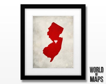 New Jersey State Map Art Print - Home Town Love - Personalized Art Print Available in Different Sizes & Colors