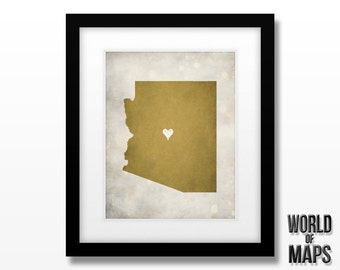 Arizona State Map Art Print - Home Town Love - Personalized Art Print Available in Different Sizes & Colors