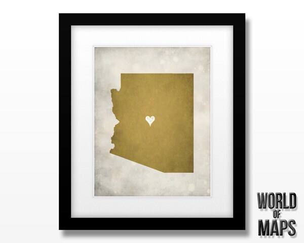 Arizona State Map Art Print Home Town Love Personalized | Etsy