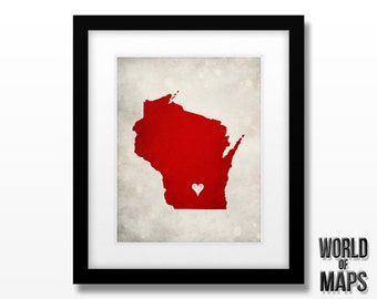 Wisconsin State Map Art Print - Home Town Love - Personalized Art Print Available in Different Sizes & Colors