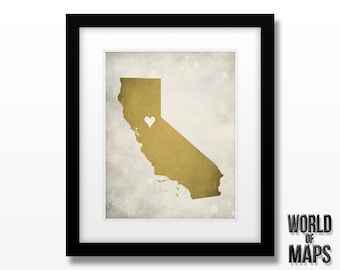 California State Map Art Print - Home Town Love - Personalized Art Print Available in Different Sizes & Colors