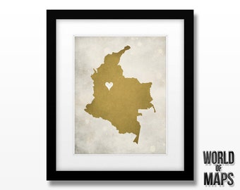 Colombia Map Art Print - Home Town Love - Personalized Art Print Available in Different Sizes & Colors