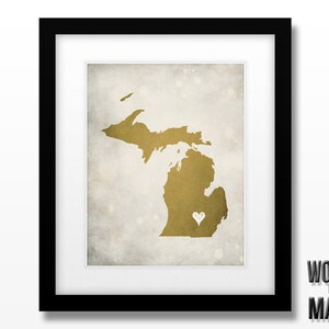 Michigan State Map Art Print - Home Town Love - Personalized Art Print Available in Different Sizes & Colors