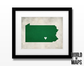 Pennsylvania State Map Art Print - Home Town Love - Personalized Art Print Available in Different Sizes & Colors